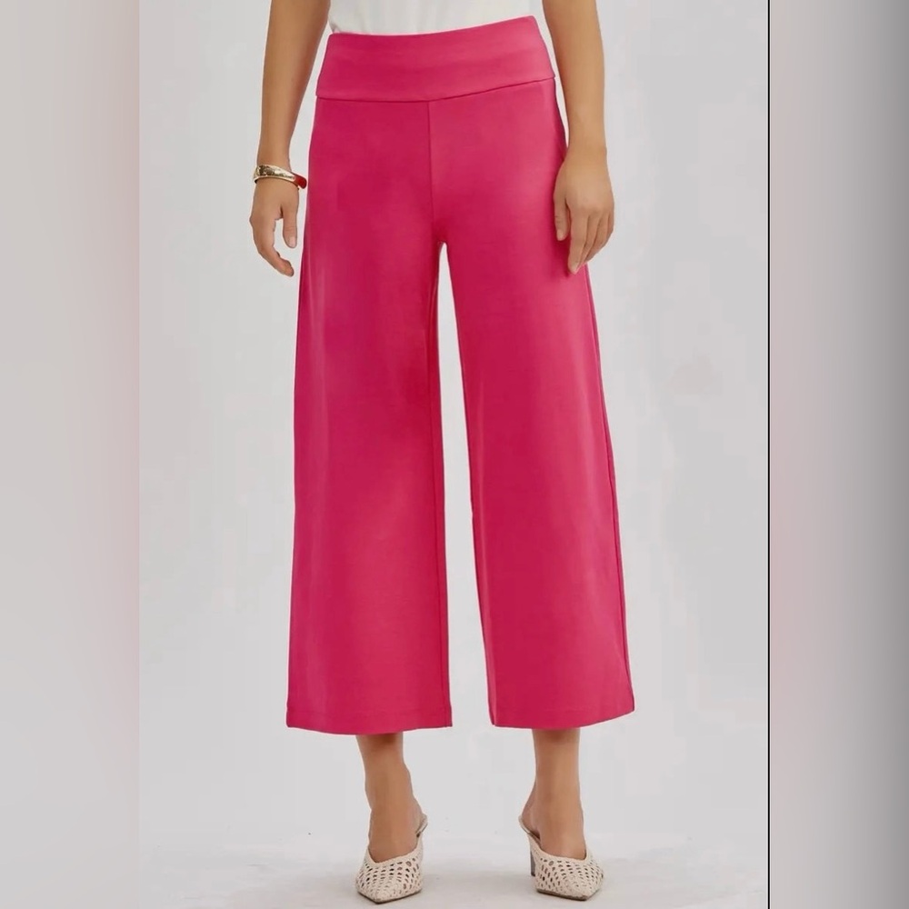 Dear Scarlet Hot Pink High Waist Tummy Control Wide Leg Cropped Pants